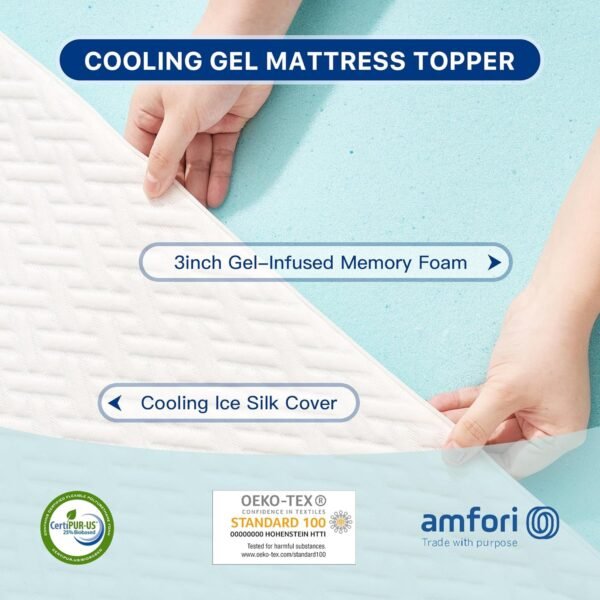 3 Inch Memory Foam Mattress Topper Twin XL Size, Gel-Infused Mattress Pad Cover for Back Pain,Bed Topper with Removable & Washable Bamboo Cover - Image 3