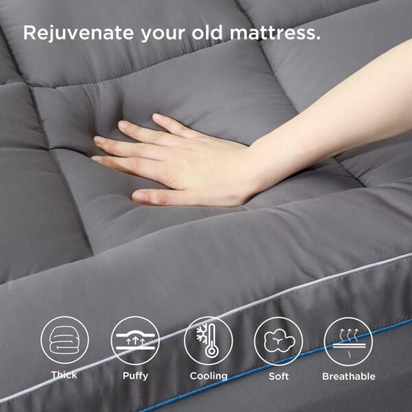 Bedsure Twin XL Mattress Topper Dorm Bedding - Extra Thick with Deep Pocket fits up to 21", Plush Soft Pillow-Top Bed Topper for Back Pain Relief, Overfilled with Down Alternative Filling, Grey - Image 4
