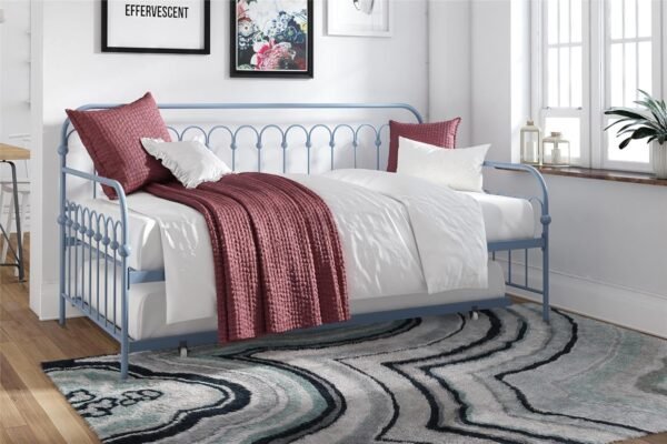 Novogratz Bright Pop Metal Daybed with Trundle, Twin, Stone Blue - Image 2