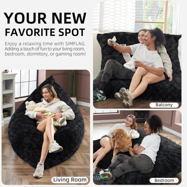 3 in 1 Bean Bag Chair, Giant Bean Bag Chair for Adult, Bean Bag Sofa with Removable Cover and Ultra Soft Blanket, Comfy Chair for Living Room, Bedroom and Dorm (Black) - Image 7