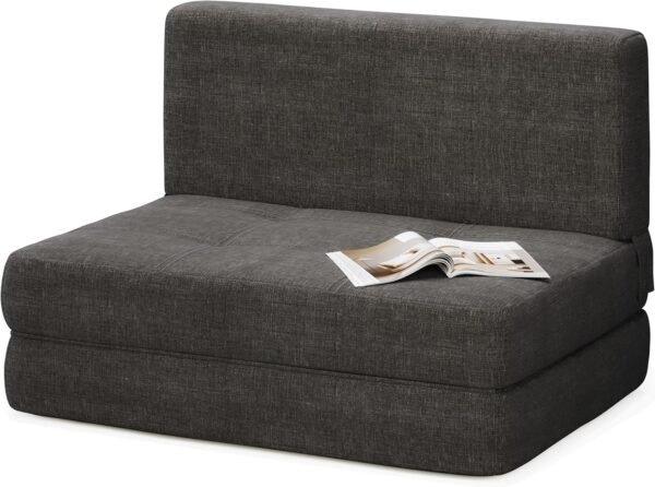 Aiho Futon Sofa Bed, Sleeper Chair Floor Couch, Memory Foam Folding?Chair?Bed with Linen?Fabric Removable Cover, for Living Room/Dorm/Guest Room/Apartment, Twin, Dark Grey - Image 4