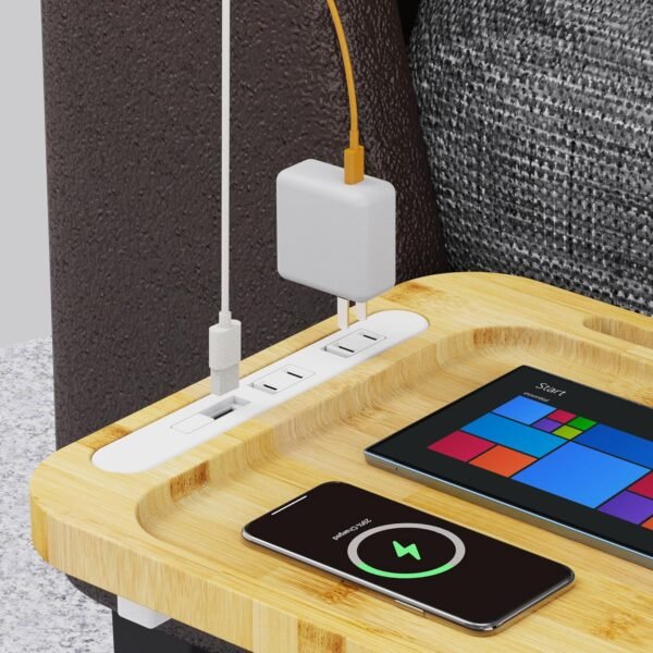 Bedside Shelf with USB Charging Port - Cup Holder, and AC Outlets - Perfect Dorm Room Essential and Floating Bamboo Nightstand, Bed Side Table Bunk Bed Shelf with Cupholder,Wooden Nightstand,Hooks - Image 2
