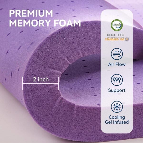 BDEUS Dual Layer 4 Inch Memory Foam Mattress Topper Twin XL Size for Dorm Room, 2 Inch Gel Memory Foam Plus 2 Inch Down Alternative Quilted Pillow Top Mattress Pad Cover,College Dorm Essentials,White - Image 4