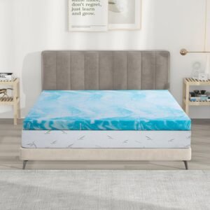 KYLE & KAY 4″ Foam Mattress Topper, Twin Memory Mattress, Foam Mattress Topper, College Dorm Mattress, Ventilated and Breathable, Full Cooling Gel, 38 x 75in, Blue