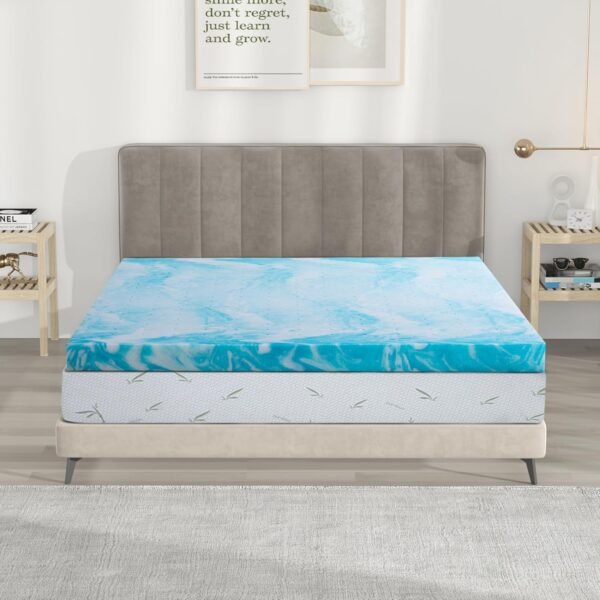 KYLE & KAY 4" Foam Mattress Topper, Twin Memory Mattress, Foam Mattress Topper, College Dorm Mattress, Ventilated and Breathable, Full Cooling Gel, 38 x 75in, Blue
