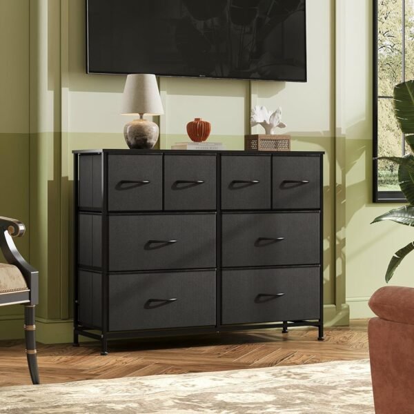 WLIVE Dresser for Bedroom with 8 Drawers, Wide Fabric Dresser for Storage and Organization, Bedroom Dresser, Chest of Drawers for Living Room, Closet, Hallway, Black - Image 2