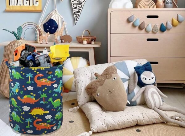 19.7 Inch Dinosaur Round Kids Laundry Clothes Hamper Dino Laundry Basket with Handles,Baby Toys Storage Organizer Bins Laundry Gift Basket for Boys and Girls Room, Bedroom Decor - Image 2