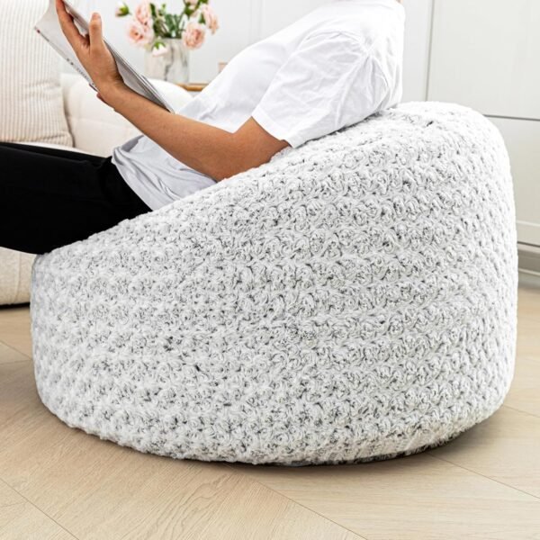 Storage Bean Bag Chairs Cover (No Filler) Soft Washable Plush Fiber Adult Beanbag Chair Living Room Furniture Fuzzy Fur Bean Bag Cover Without Filling (Gradual Grey White Bean Bag Cover) - Image 3
