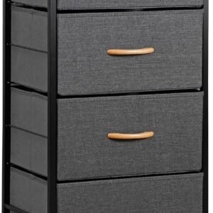 SUPER DEAL Dresser for Bedroom with 4 Storage Drawers, Fabric Chest of Drawers Storage Organizer with Wood Top and Metal Frame for Closet Living Room Hallway Entryway, 36 inch Tall Grey