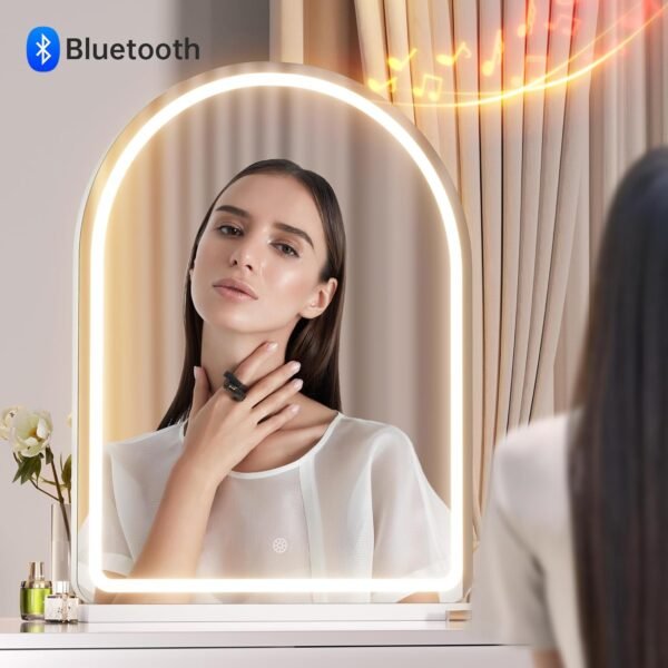 Hasipu Vanity Mirror with Lights and Bluetooth Speaker, 20"×26" Arched LED Makeup Mirror, Lighted Desktop Makeup Mirror with Lights, Smart Touch Control Dimmable 3 Modes Light White - Image 6