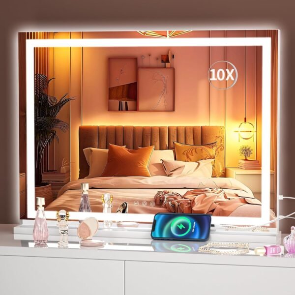Hasipu Vanity Mirror with Lights, 23" x 18" LED Makeup Mirror, Lighted Makeup Mirror with Dimmable 3 Modes, Touch Screen Control Vanity Mirror Square White - Image 9