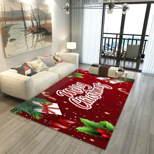 6' X 9' Christmas Rug Merry Xmas Door Mat Non-Slip Indoor Outdoor Front Door Doormat Living Room Bedroom Entrance Rug Happy Xmas Home Festive Decoration - Image 2