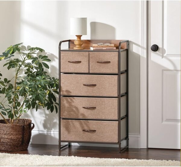 mDesign Tall Dresser Storage Chest - Vanity Furniture Cabinet Tower Unit for Bedroom, Office, and Closet - Textured Print - 5 Removable Drawers - Coffee/Espresso Brown - Image 2