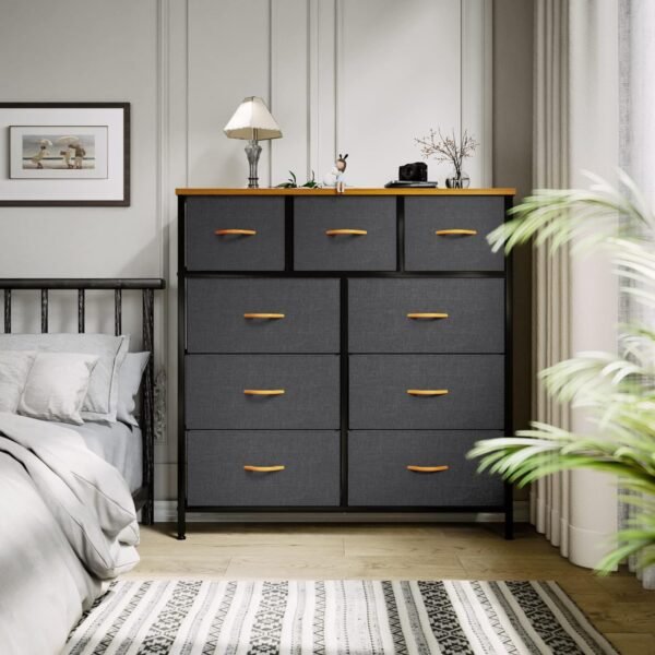 YITAHOME Dresser with 9 Drawers - Fabric Storage Tower, Organizer Unit for Bedroom, Living Room, Hallway, Closets - Sturdy Steel Frame, Wooden Top & Easy Pull Fabric Bins (Dark Grey) - Image 2