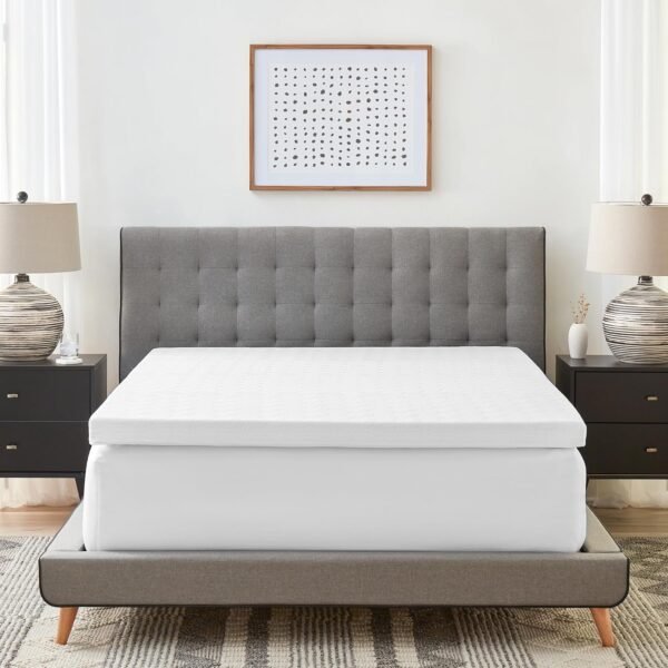 Essentials 3 Inch Memory Foam Mattress Topper, Gel Infused Mattress Topper, Cooling Circular-Knit Cover Included, CertiPUR-US Certified Foam, White - Image 2