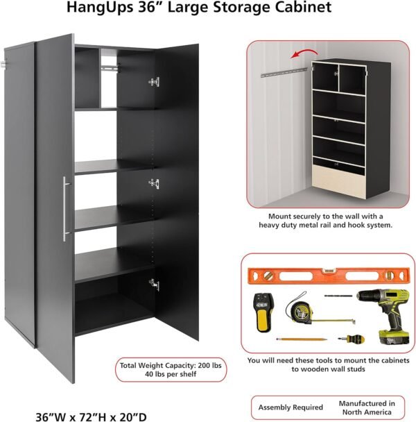 Prepac HangUps Large Storage Cabinet - Immaculate Light Gray 36" Cabinet with Storage Shelves and Doors; Ideal for Bin and General Storage Solutions - Image 15