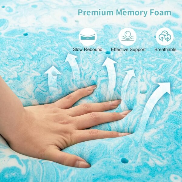 MUUEGM 4 Inch Memory Foam Mattress Topper Queen Size,Cooling Gel Infused Mattress Pad for Back Pain Relief,Ventilated Queen Mattress Bed Topper for College Dorm,CertiPUR-US Certified - Image 5