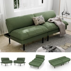 70″ Futon Sofa Bed, 4-in-1 Multi-Function Couch Bed with Adjustable Backrest, Modern Convertible Futon, Recliner Love Seat Sleeper Sofa, Small Futon Couch for Living Room, Dorm, Green