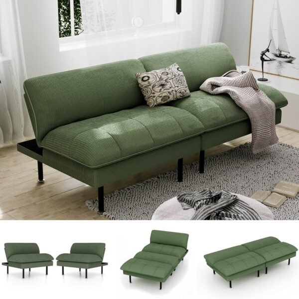70" Futon Sofa Bed, 4-in-1 Multi-Function Couch Bed with Adjustable Backrest, Modern Convertible Futon, Recliner Love Seat Sleeper Sofa, Small Futon Couch for Living Room, Dorm, Green