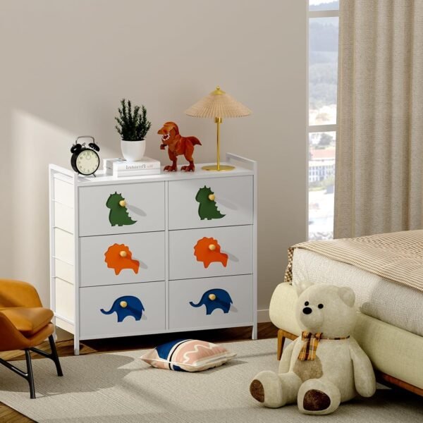 FRAPOW Kids Dresser for Bedroom, Baby Dresser with 6 Fabric Drawers Tall Storage Organizer for Toddler Child with Wood Top Metal Frame for Living Room, Nursery, Closet, Apartment - Image 6