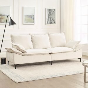 ERYE Modern Sleeper Sailboat Sofa Couch Dutch Velvet 3-Seater Cloud Sofa&Couch with Two Pillows for Apartments Office Studio Small Spaces Living Rooms, 88.5″, Beige-005