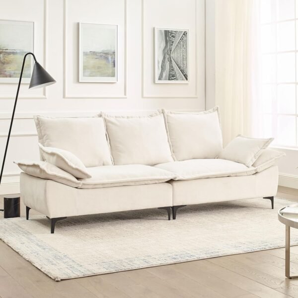 ERYE Modern Sleeper Sailboat Sofa Couch Dutch Velvet 3-Seater Cloud Sofa&Couch with Two Pillows for Apartments Office Studio Small Spaces Living Rooms, 88.5", Beige-005