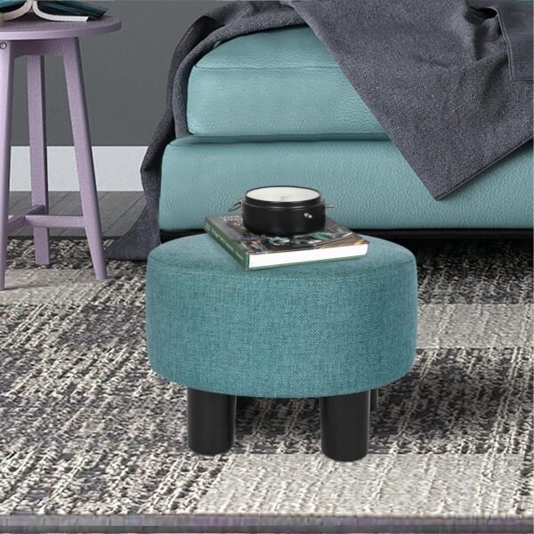 Asense Round Footrest Ottoman Footstools Padded Small Seat with Non-Skid Legs (Blue, Round) - Image 2
