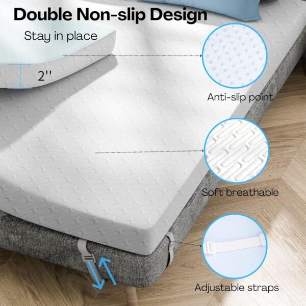 2 inch Memory Foam King Mattress Topper Cooling Gel Mattress Topper King, High Density Pressure Relief Bed Toppers Ventilated Design Breathable & Removable Fiber Cover Back Pain Relief - Image 6