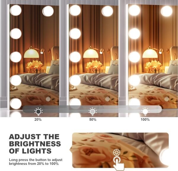 Hasipu Vanity Mirror with Lights, 11" x 14" Hollywood Mirror, Makeup Mirror with 11 Dimmable Bulbs, 3 Colors Modes, Touch Control, 360° Rotation, White - Image 3