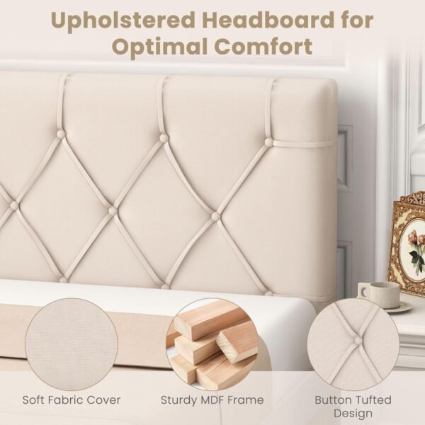 Giantex Upholstered Headboard for Twin/Twin XL Size Bed, Wall Mounted Twin Headboard Only, Modern Button Tufted Headboard for Dorm Bedroom, Attachment Device Included, Dorm Headboard, Beige - Image 7