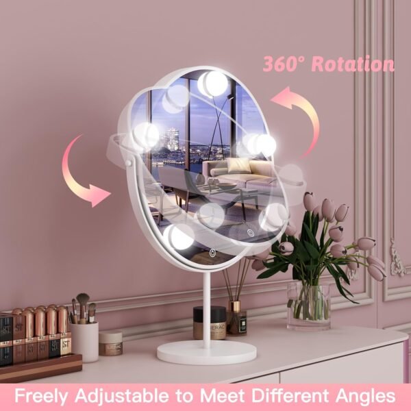 Vanity Mirror with Lights, 12" x 17" Hollywood Mirror, Light up Mirror with 5 Dimmable Bulbs and Smart Touch, 360° Rotation, White - Image 6