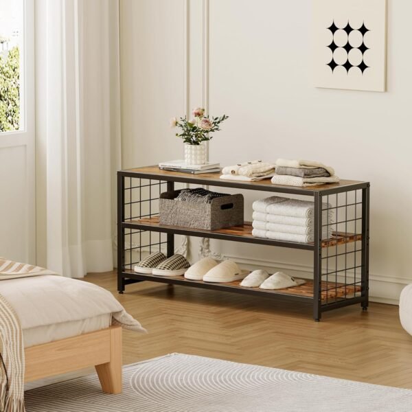 Homeiju Shoe Bench, 3-Tier Shoe Rack, Industrial Shoe Organizer Storage Bench, 30" Entry Bench with Wooden Shelves, for Entryway, Living Room, Hallway Front Door, Metal Frame, Rustic Brown - Image 5
