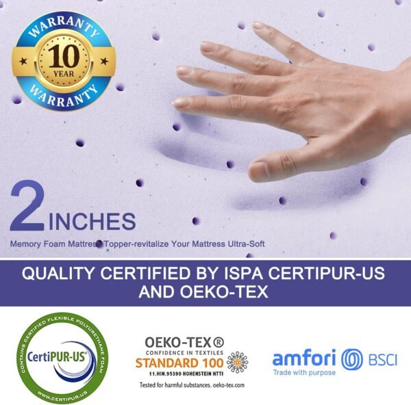 Bedluxury Dual Layer 3 Inch Memory Foam Mattress Topper Twin XL Size，2 Inch Gel Memory Foam and 1 Inch Cooling Pillow Top Mattress Pad Cover for Back Pain，Comfort Support & Pressure Relief - Image 3