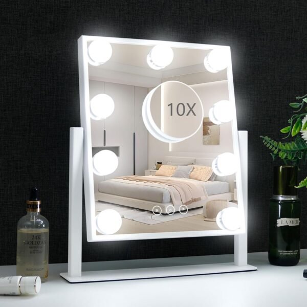 Vanity Mirror with Lights,Lighted Vanity Mirror with 9 Dimmable Bulbs for Dressing Room & Bedroom 3 Color Lighting Modes Detachable 10x Magnification 360°Ratation - Image 7