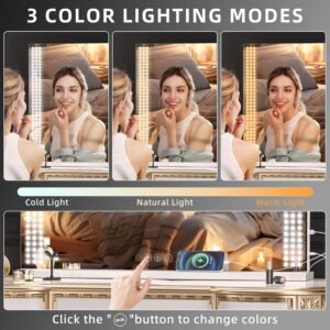 Hasipu Vanity Mirror with Lights, 32″ x 22″ LED Makeup Mirror, Lighted Makeup Mirror with Dimmable 3 Modes, Touch Screen Control Vanity Mirror White