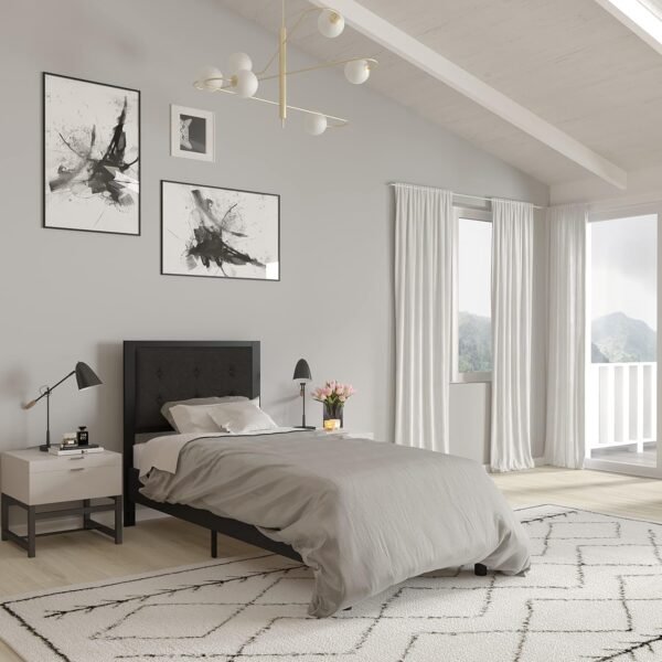 Merrick Lane Camden Headboard - Twin Size Contemporary Black Tufted Fabric Headboard - Adjustable Rail Slots - Image 6