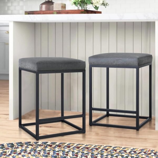 Grey Counter Height Bar Stools Set of 3 for Kitchen Counter 24 Inch Backless Modern Barstools Industrial Upholstered Faux Leather Stools Farmhouse Island Chairs,Support 330 LBS, Grey - Image 8