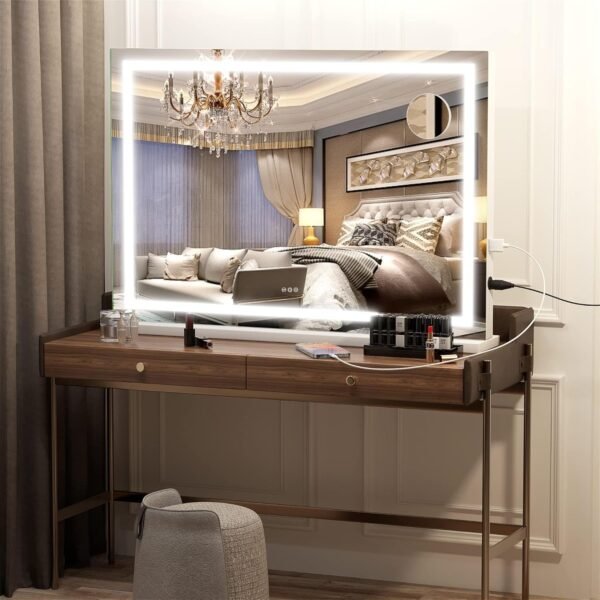 Hasipu Vanity Mirror with Lights, 23" x 18" LED Makeup Mirror, Lighted Makeup Mirror with Dimmable 3 Modes, Touch Screen Control Vanity Mirror Square White - Image 6