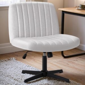 Shahoo Criss Cross Legged Chair, Armless Swivel Wide Padded Height Adjustable Fabric Home Office, Beige
