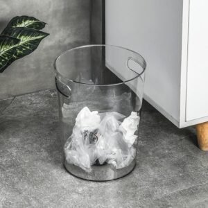 Anyoifax Small Trash Can Plastic Wastebasket 1.5 Gallon Round Garbage Container Bin with Handles for Bathroom, Bedroom, Kitchen, College Dorm, Office, Craft Room – Clear