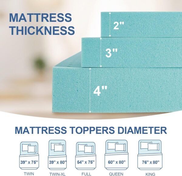 4 Inch Memory Foam Mattress Topper Twin XL, Mattress Pad Gel Infused Foam Bed Topper, Ventilated Soft Blue,Twin XL Size - Image 7
