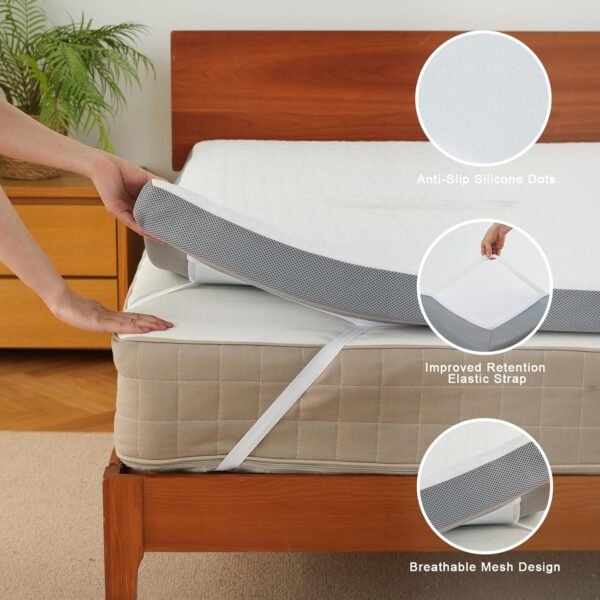 Belffin 2 Inch Gel Memory Foam Mattress Topper Twin XL Size, Bamboo Dorm Bed Mattress Topper for Body Support & Pressure Relief, with Removable Cover, Soft & Breathable, Grey - Image 5