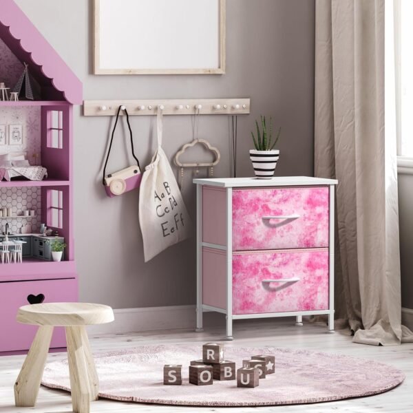 Sorbus Nightstand with 2 Drawers - Kids Bedside Furniture End Table Night Stand - Steel Frame, Wood Top & Easy Pull Fabric Bins - Dresser & Chest for Home, Bedroom Accessories, Office & College Dorm - Image 6