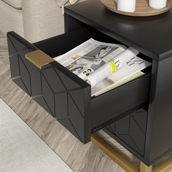 IDEALHOUSE Black Nightstand, Modern 2 Drawer Dresser for Bedroom, Large End Side Table Bedside Table with 2 Drawers, Wooden Night Stand with Metal Legs for Bedroom, Hallway, Entryway - Image 4