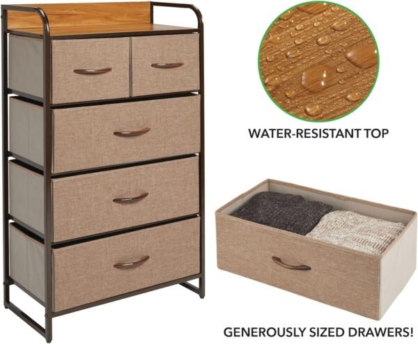 mDesign Tall Dresser Storage Chest - Vanity Furniture Cabinet Tower Unit for Bedroom, Office, and Closet - Textured Print - 5 Removable Drawers - Coffee/Espresso Brown - Image 7