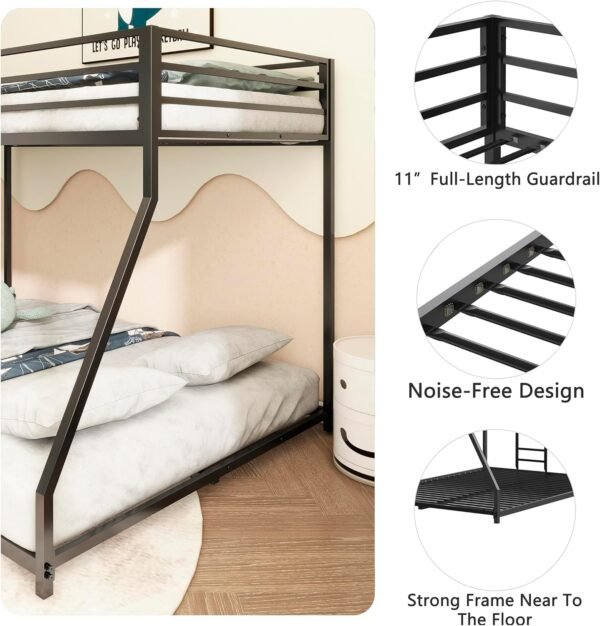 Twin Size Montessori Bed with Door and High Fence,Sturdy Steel Double Platform Bed for Kids, Girls, Boys,No Box Spring Needed,Black - Image 4