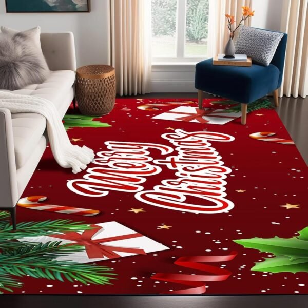 6' X 9' Christmas Rug Merry Xmas Door Mat Non-Slip Indoor Outdoor Front Door Doormat Living Room Bedroom Entrance Rug Happy Xmas Home Festive Decoration - Image 4