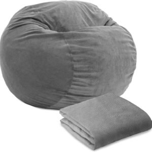 CordaRoy’s Corduroy Bean Bag Cover (Bean Bag Sold Separately) – Cover for Convertible Bean Bag Chair & Bed – Machine-Washable Corduroy Fabric – for Basement, Living Room, Dorm – King – Grey