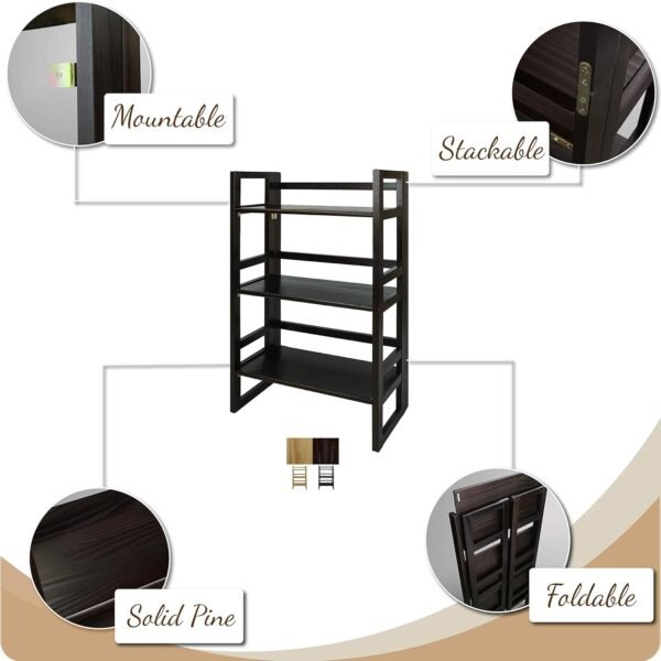 Casual Home 3-Shelf Folding Student Bookcase (20.75" Wide)-Espresso - Image 5