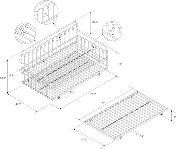 Novogratz Bright Pop Metal Daybed with Trundle, Twin, Stone Blue - Image 3